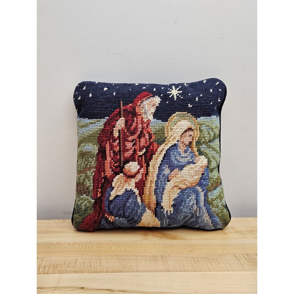 Tapestry Needlepoint Pillow The Virgin Mary Jesus Birth Nativity Christmas 9"